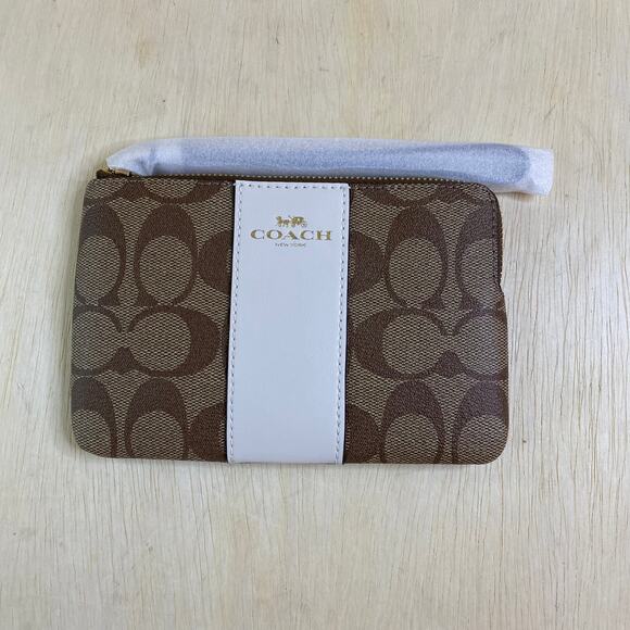 NEW Coach Womens Khaki Chalk Corner Zip Wristlet In Signature Canvas - Picture 8 of 8